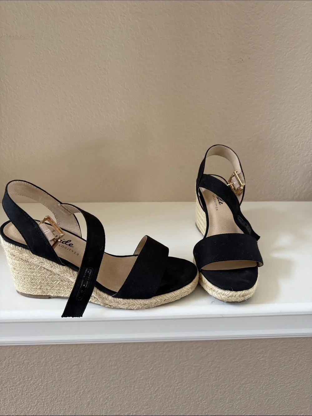 Life Stride Black Espadrille Slingback Wedge Sandals
